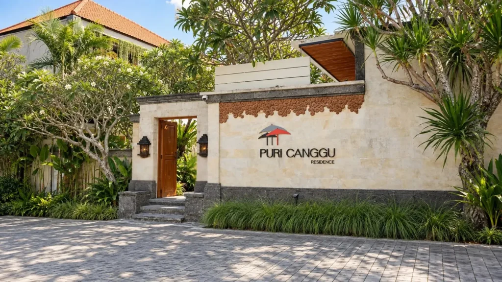 Entrance gate and sign at Puri Canggu Residence