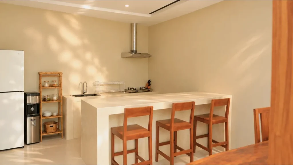 Communal kitchen with bar seating